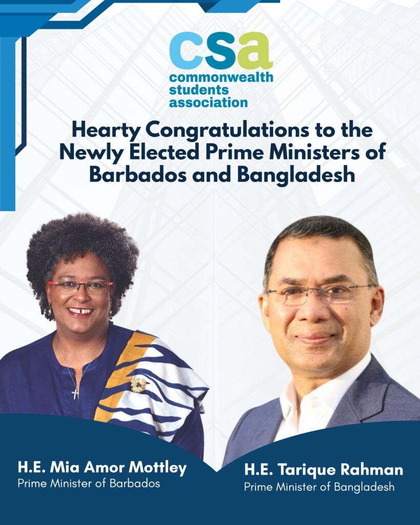 Statement by the Commonwealth Students’ Association on the Successful Elections in Bangladesh and Barbados csa congratulaes prime ministers mottley and rahman