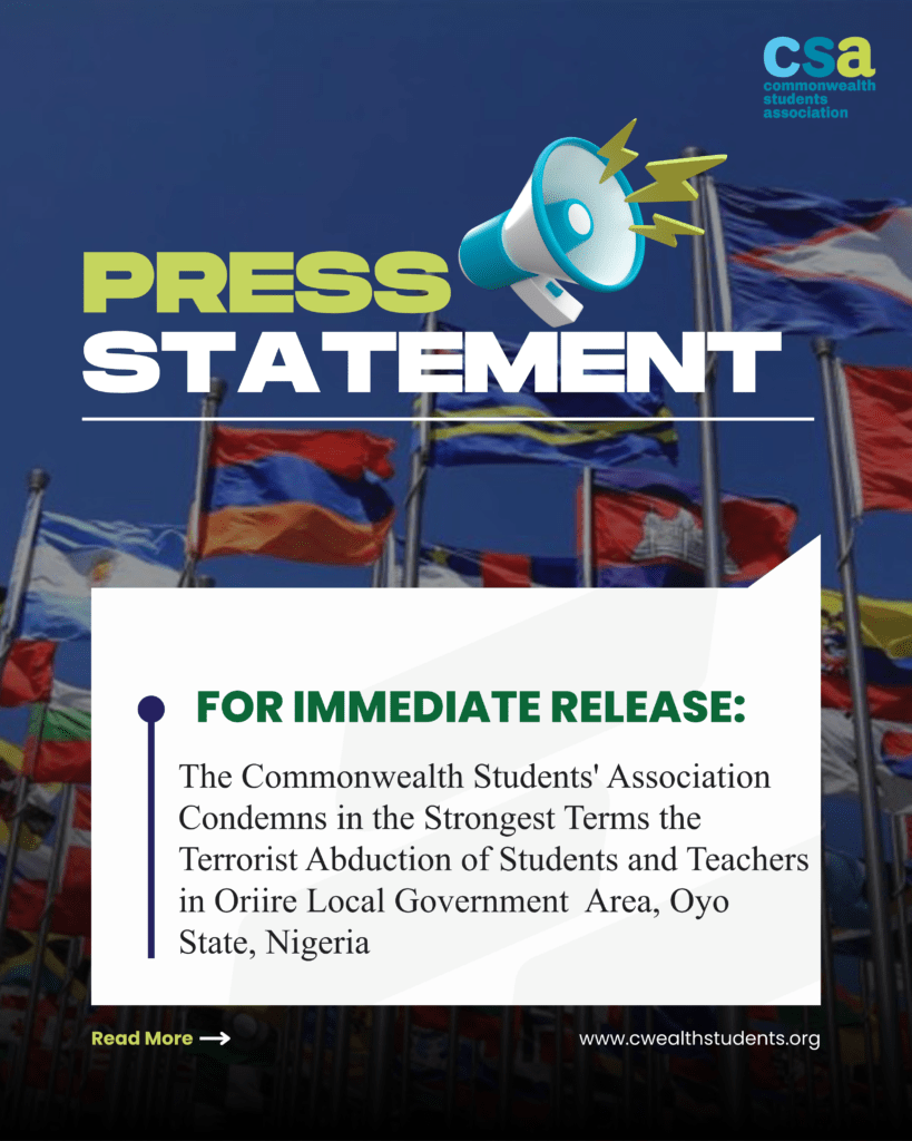 The Commonwealth Students' Association Condemns in the Strongest Terms the Terrorist Abduction of Students and Teachers in Oriire Local Government Area, Oyo State, Nigeria press statement